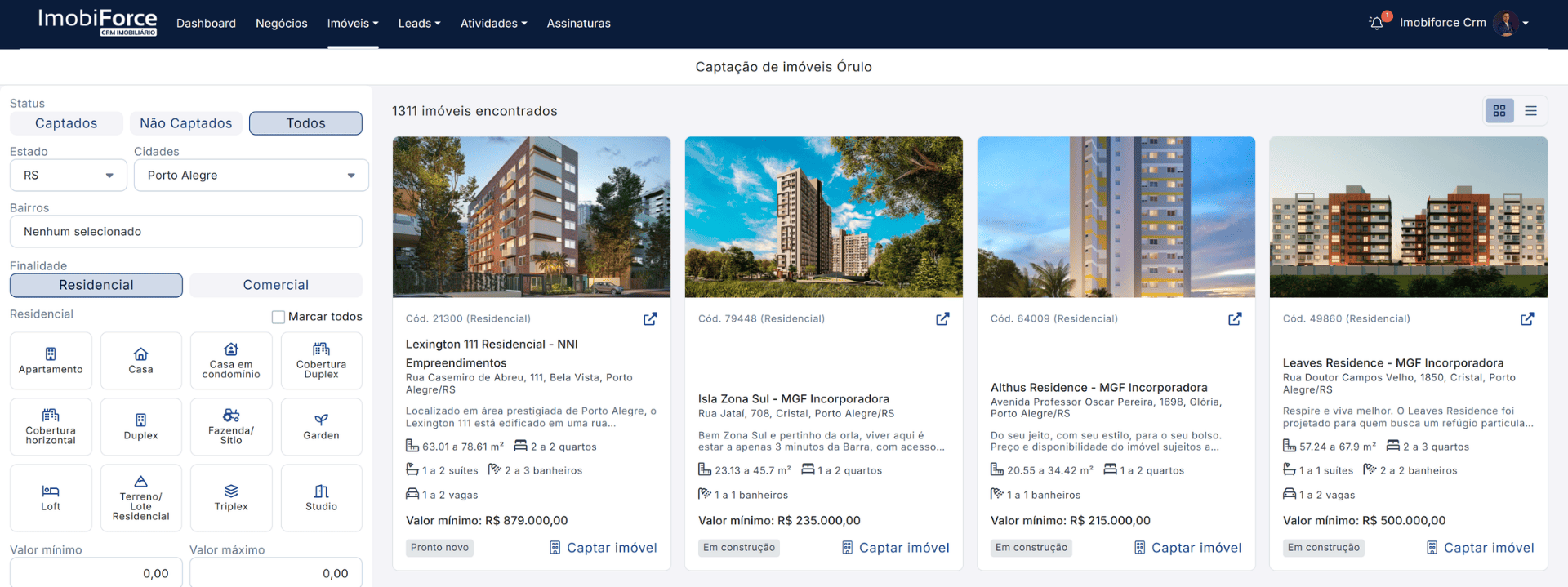 Exemplo de lead com radar de imóveis